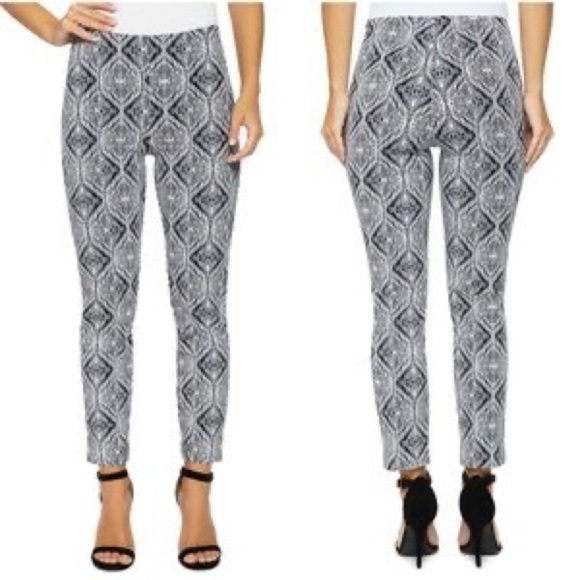 Lysse Britt Blue White Ikat High Rise Stretchy Ankle Pants Women’s‎ Size Medium - Picture 1 of 14
